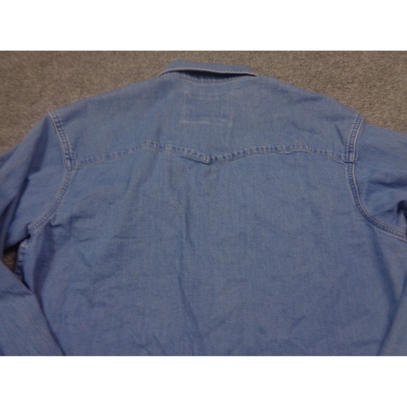 Poncho Denim Shirt Mens L Pearl Snap Regular Fit Casual Outdoor Pockets Cotton - Picture 12 of 12